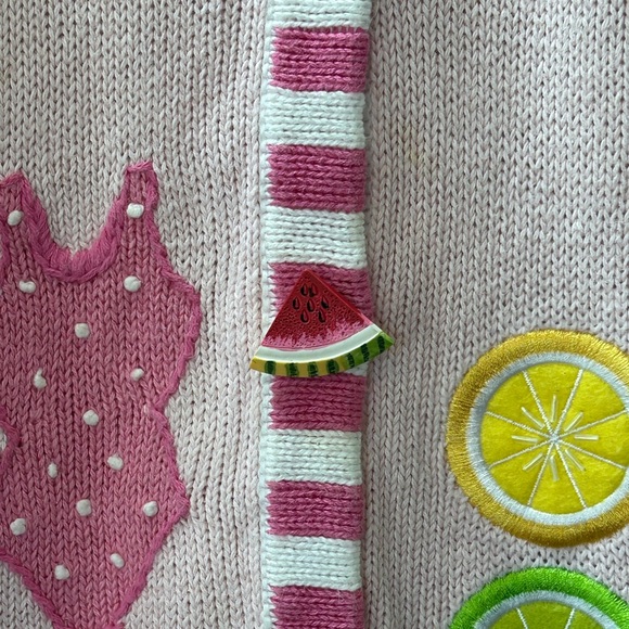 Quacker Factory Pink Summertime Novelty Cardigan Sweater Button Covers Size M - Picture 9 of 16